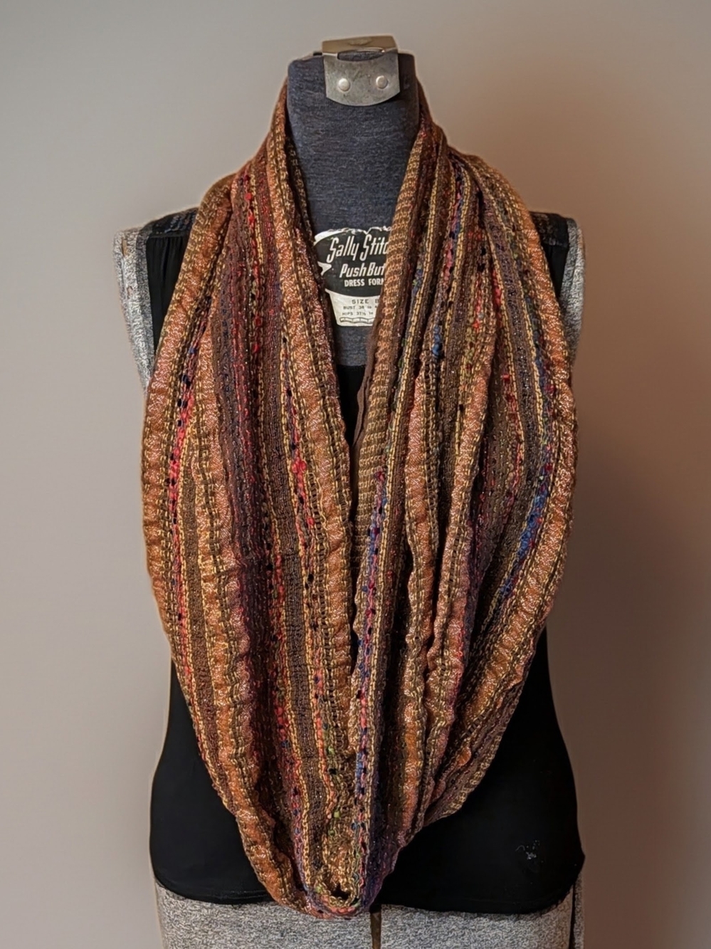 EUC 2013 Kim Rogers Boho Woven Infinity Scarf Multicolor Metallic Earth Tone
